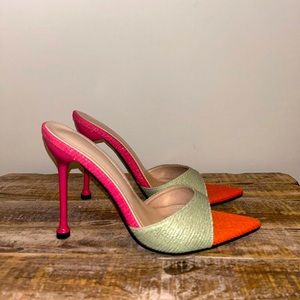 Colorful point toe mules